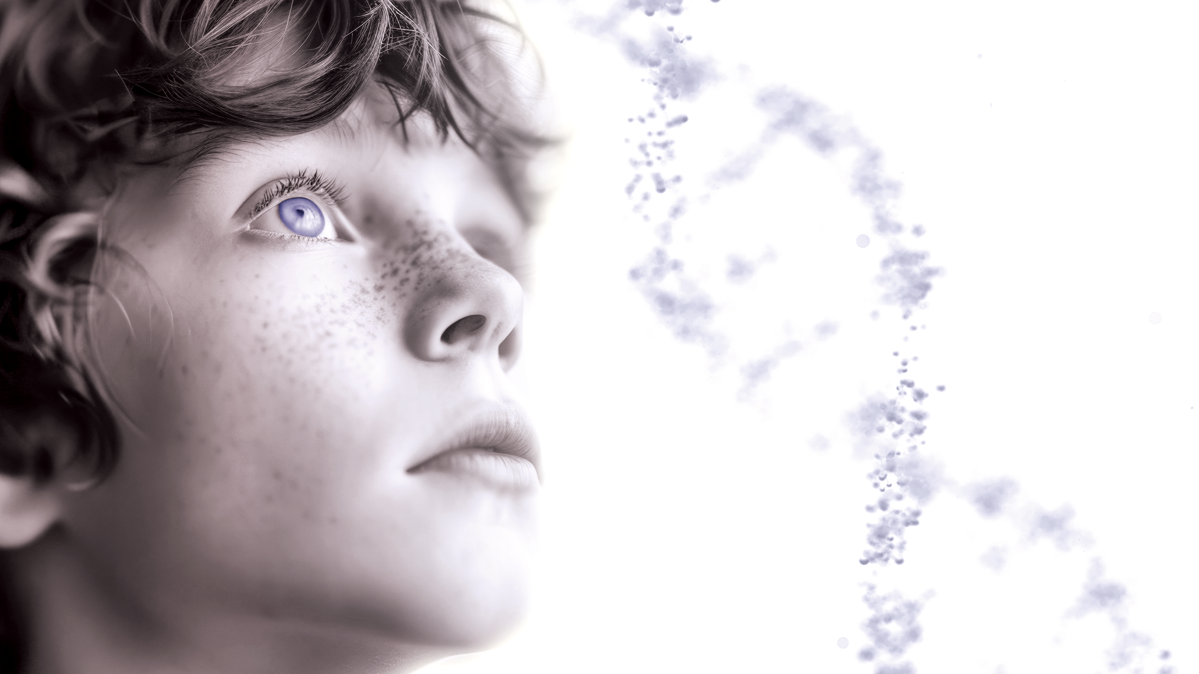 Banner showing a child looking to a DNA strand